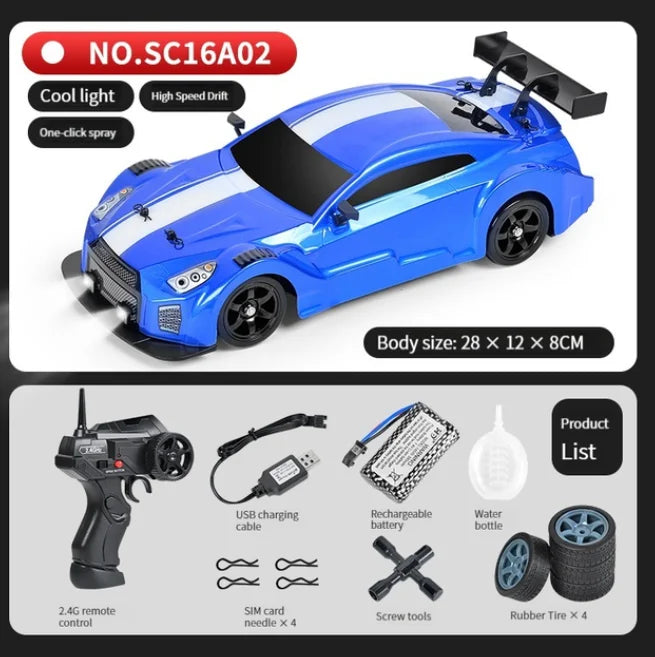2.4GHz 4WD High-Speed RC Drift Car with LED Lights & Spray Effect