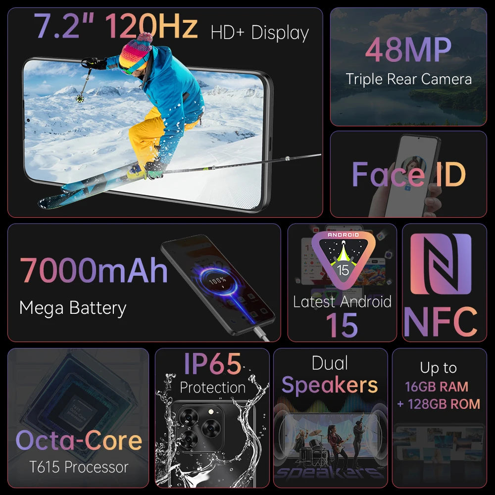 Cubot Note 60 Smartphone - Android 15, 7.2" 120Hz Display, 16GB RAM, 128GB Storage, 48MP Camera