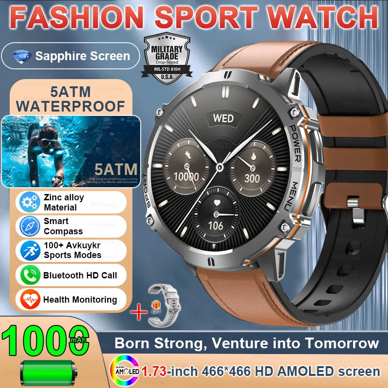 T-Rex 3 Military GPS Smart Watch - 1.73" AMOLED Display, 1000mAh Battery, 5ATM Waterproof