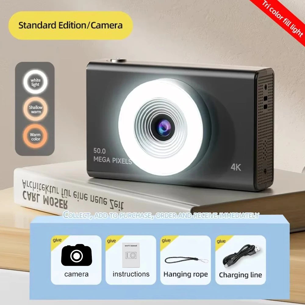 4K Digital Camera for Students - 48MP Compact Camera with 8X Zoom & 180° Flip Screen