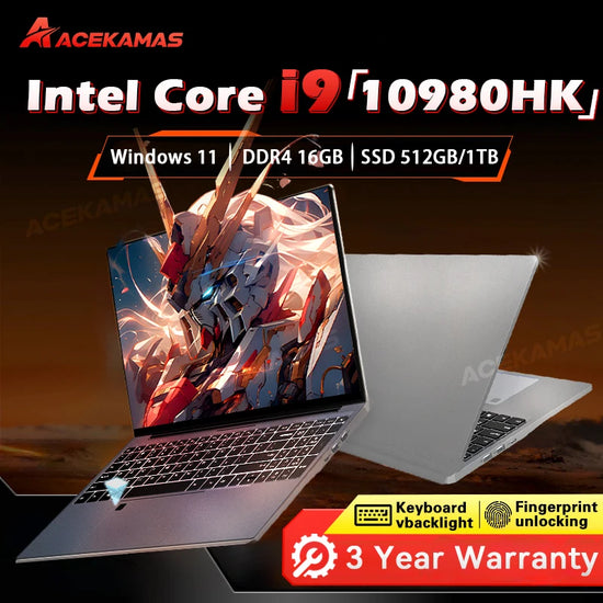 ACEKAMAS 15.6" Gaming Laptop - Intel Core i9-10980HK, 16GB DDR4, 512GB SSD, 4K IPS Display, Windows 11 Pro