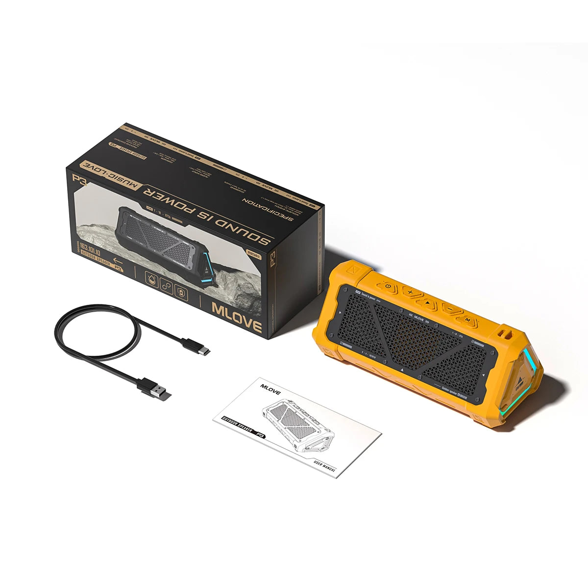 MLOVE P3 Portable Bluetooth Speaker - 40W Stereo Sound, IPX7 Waterproof, RGB Lighting