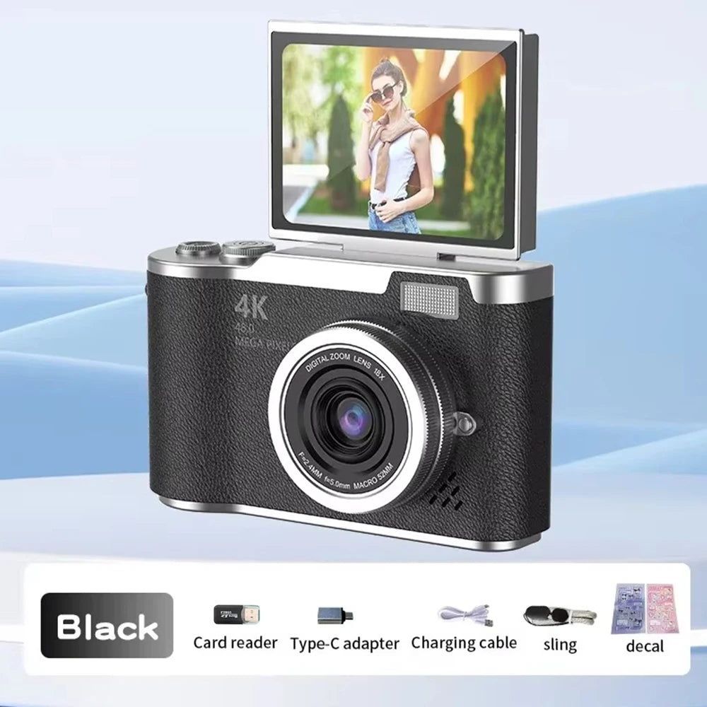 4K Digital Camera for Students - 48MP Compact Camera with 8X Zoom & 180° Flip Screen
