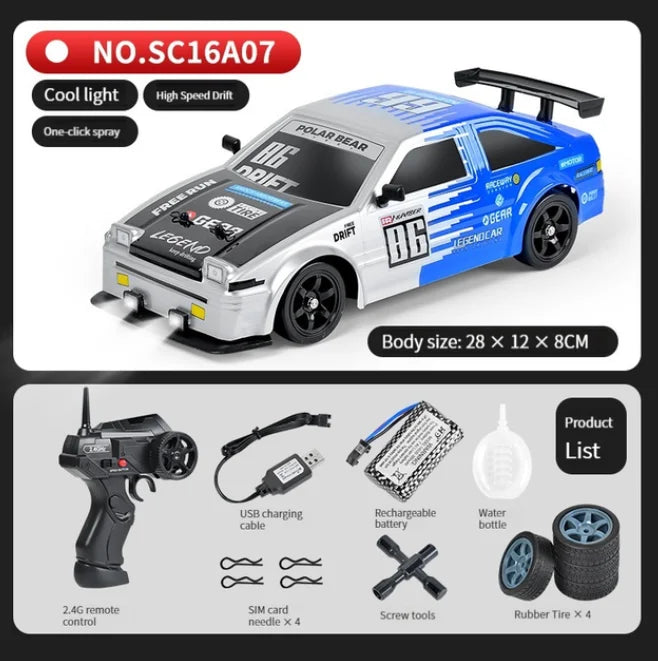 2.4GHz 4WD High-Speed RC Drift Car with LED Lights & Spray Effect