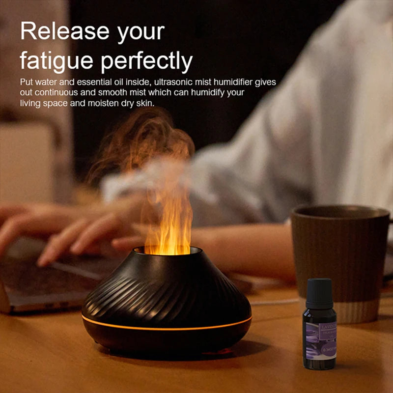 Volcanic Aroma Diffuser - 130ml USB Essential Oil Humidifier with Flame Light