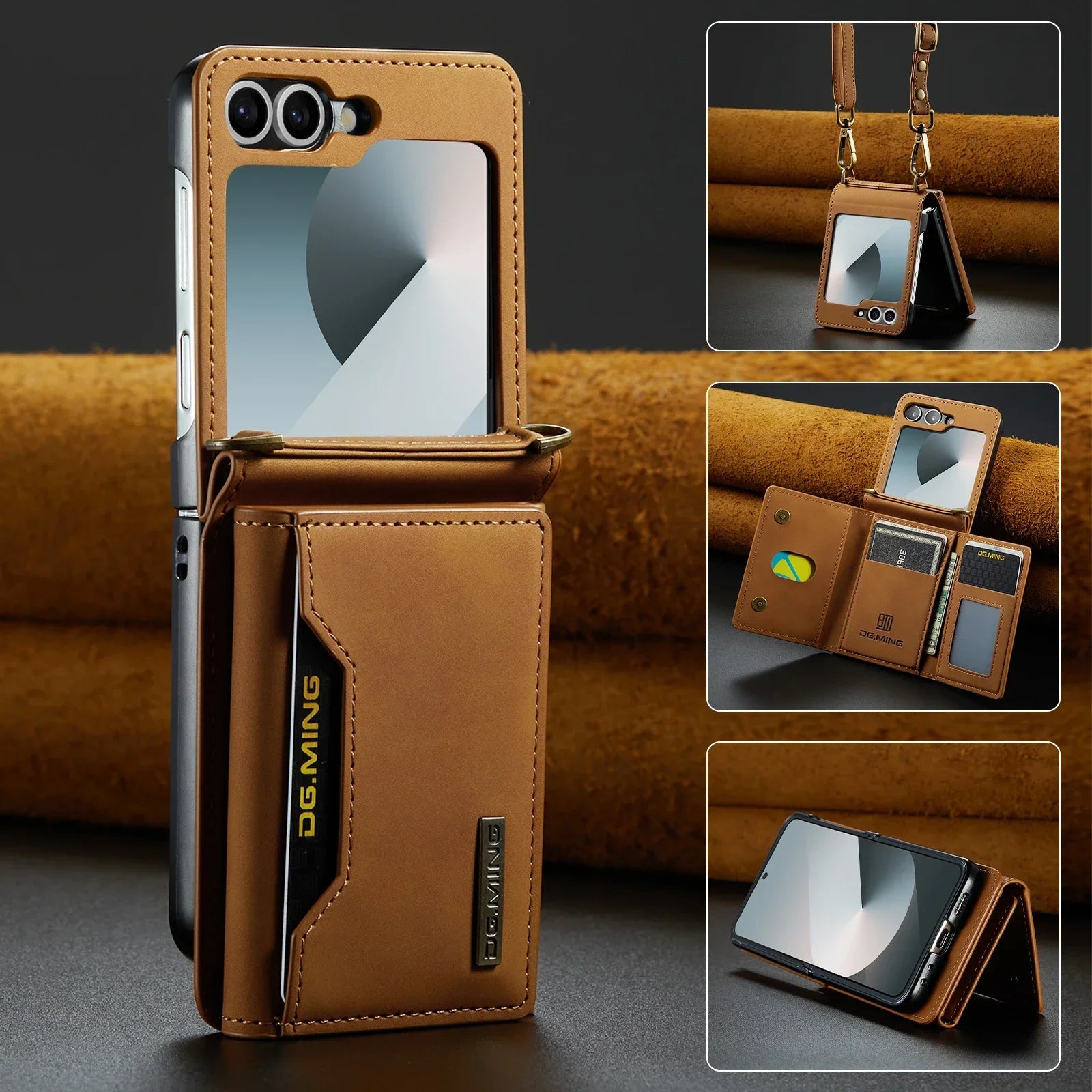 Premium Crossbody Leather Wallet Case for Samsung Galaxy Z Flip 7/6/5/4/3 5G - Triple Fold with Card Slots