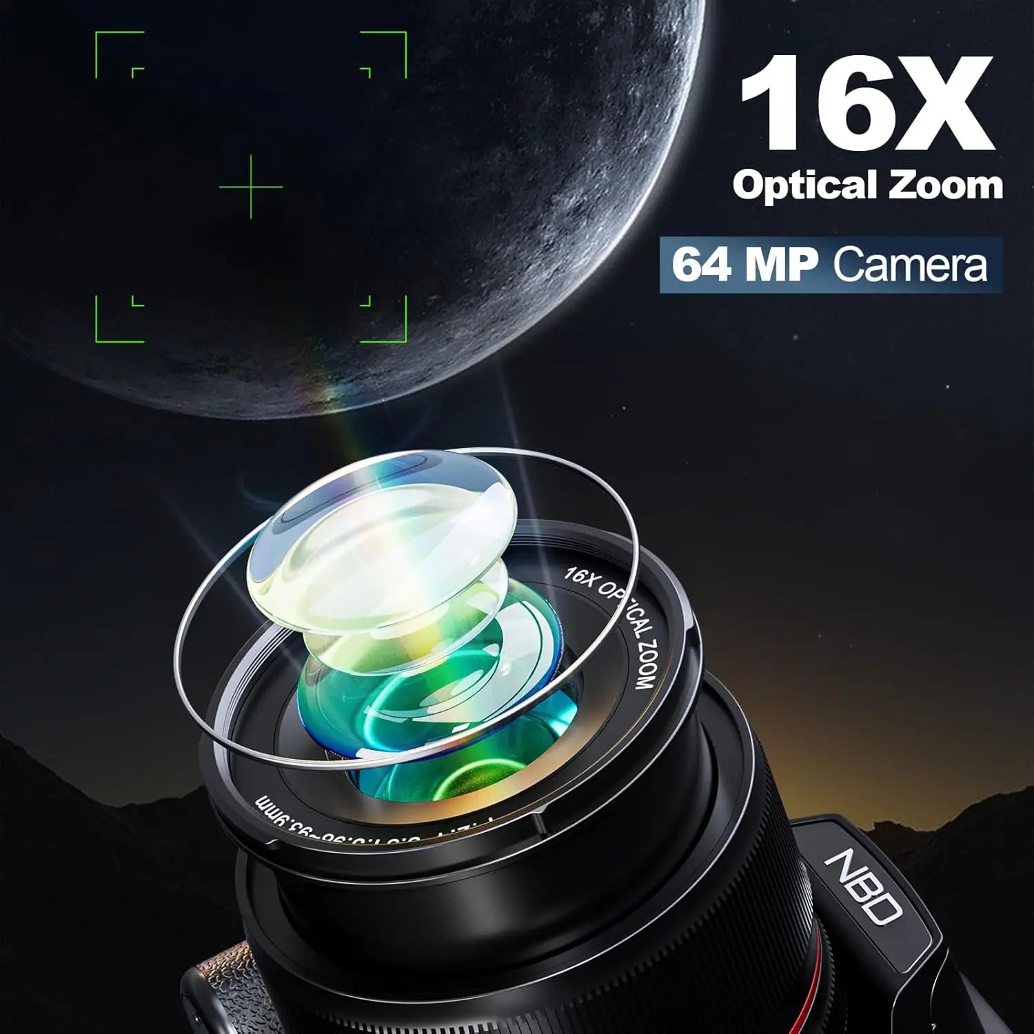 5K Digital Camera - 16X Optical Zoom with WiFi & App Control, 180° Flip Screen for Vlogging