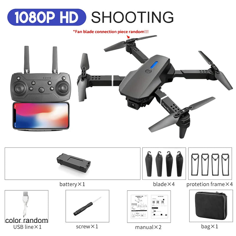 E88 Pro 4K Professional RC Drone with Wide Angle HD Camera - Foldable WiFi FPV Quadcopter