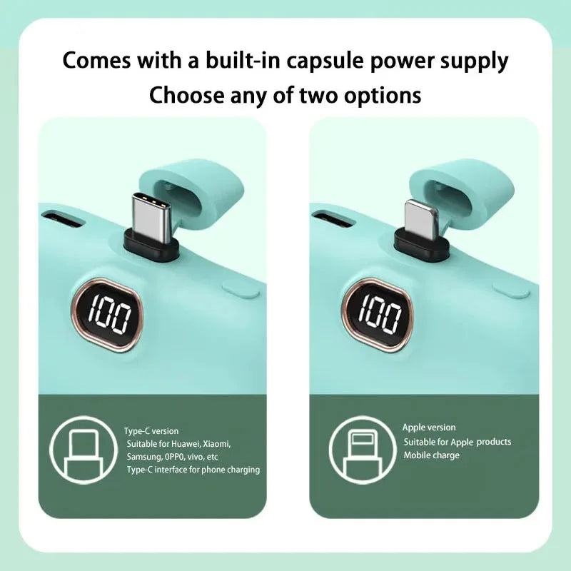 Portable Power Bank with Built-in Cable - 10000mAh Fast Charging Battery Pack