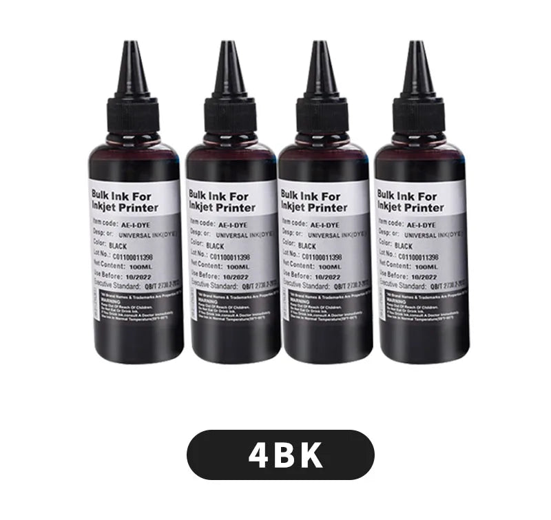 Universal Printer Refill Ink Set - 100ml 4-Color Pack for Canon, HP, Epson & Brother