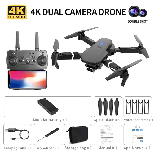 E88 Pro 4K WiFi FPV Drone - Foldable RC Quadcopter with HD Wide-Angle Camera