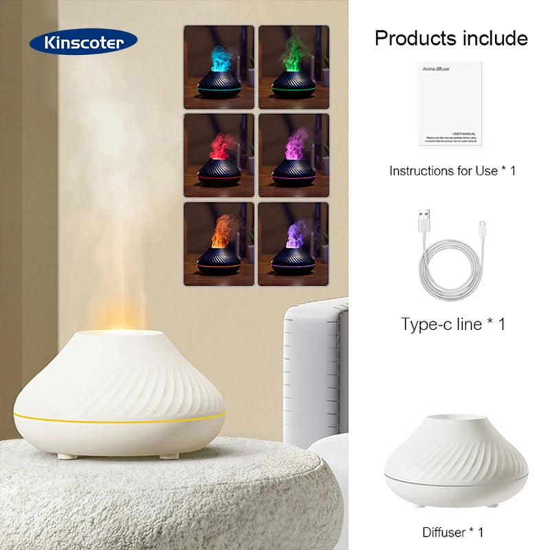 Volcanic Aroma Diffuser - 130ml USB Essential Oil Humidifier with Flame Light