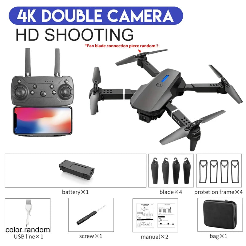 E88 Pro 4K Professional RC Drone with Wide Angle HD Camera - Foldable WiFi FPV Quadcopter