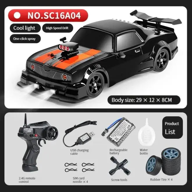 2.4GHz 4WD High-Speed RC Drift Car with LED Lights & Spray Effect