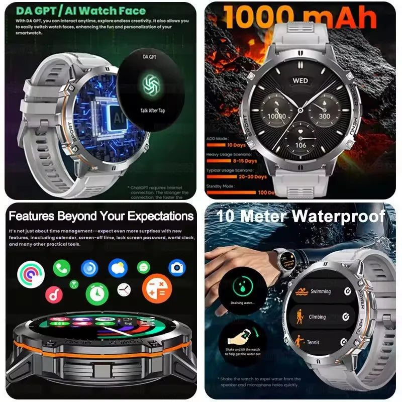 T-Rex 3 Military GPS Smart Watch - 1.73" AMOLED Display, 1000mAh Battery, 5ATM Waterproof