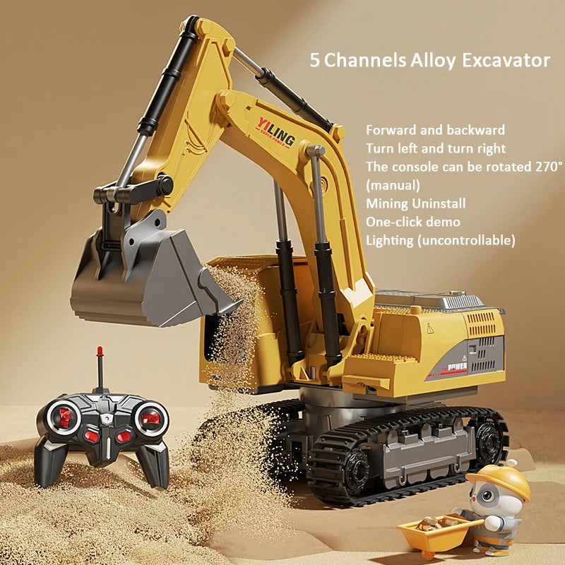 Remote Control Excavator Toy - 9 Channel RC Construction Vehicle with Lights & Sound