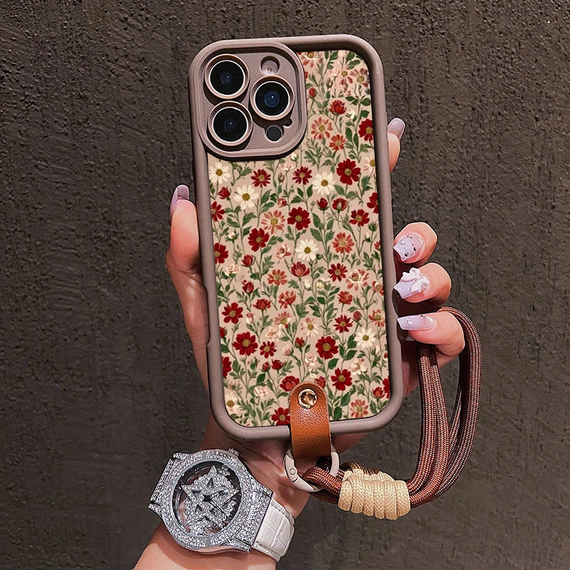Floral Lanyard Phone Case for iPhone - Soft Silicone Protective Cover with Strap