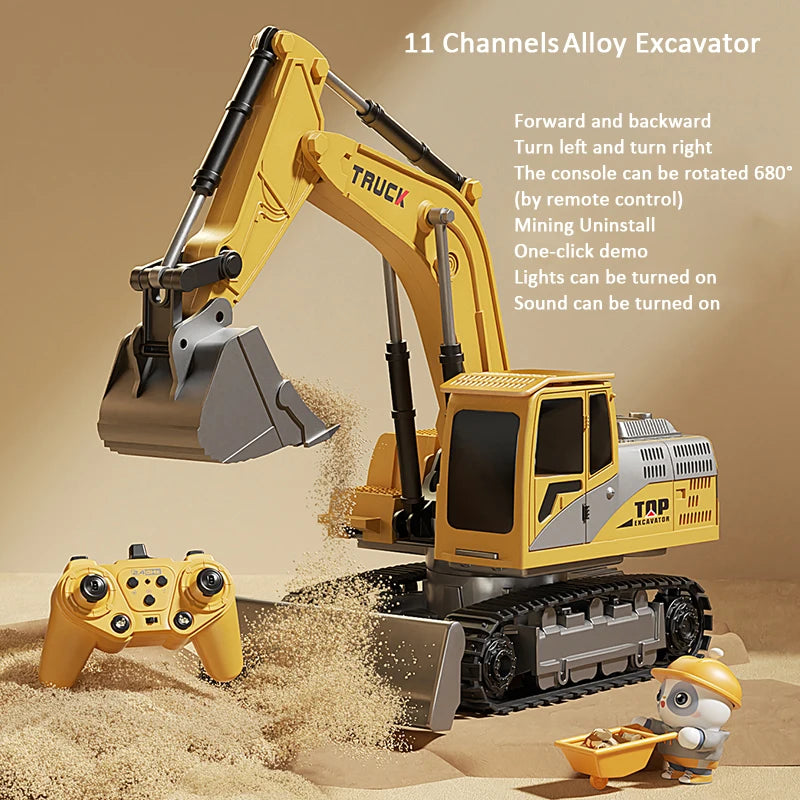 Remote Control Excavator Toy - 9 Channel RC Construction Vehicle with Lights & Sound