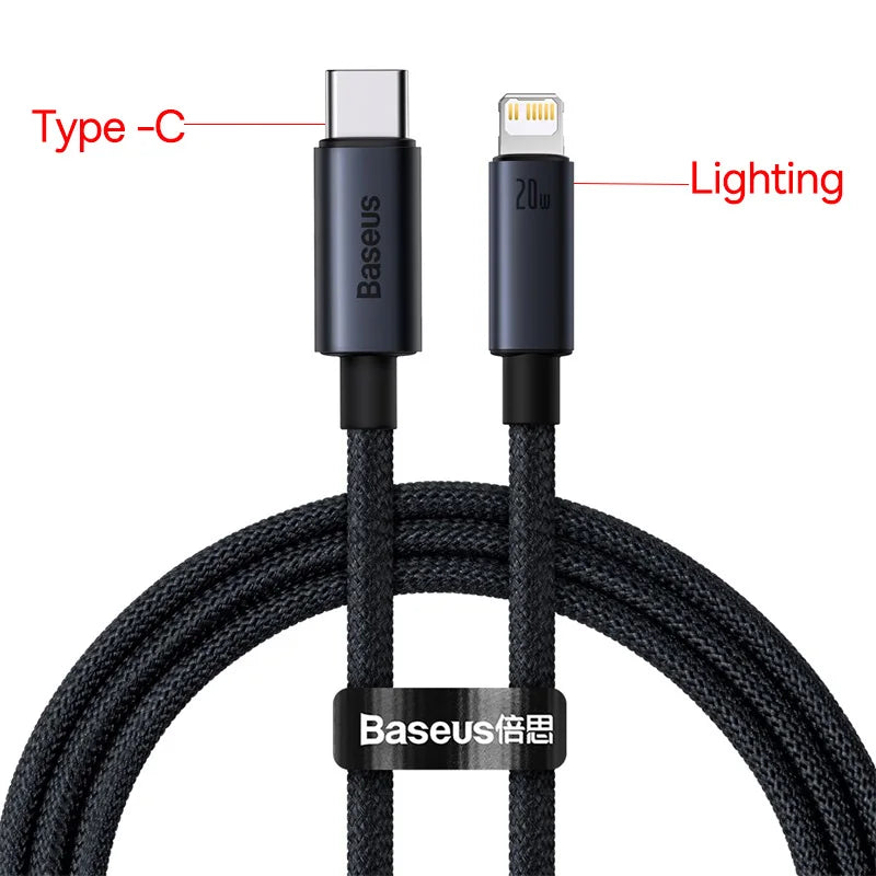 Baseus Fast Charging Cable - USB-C to Lightning - 3A Quick Charge for iPhone 13/12/11 Pro Max