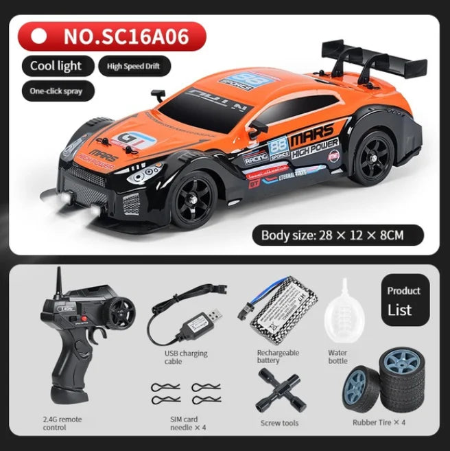 2.4GHz 4WD High-Speed RC Drift Car with LED Lights & Spray Effect
