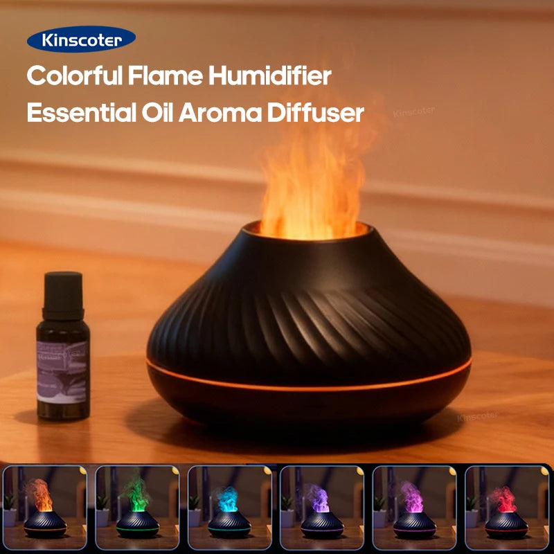Volcanic Aroma Diffuser - 130ml USB Essential Oil Humidifier with Flame Light