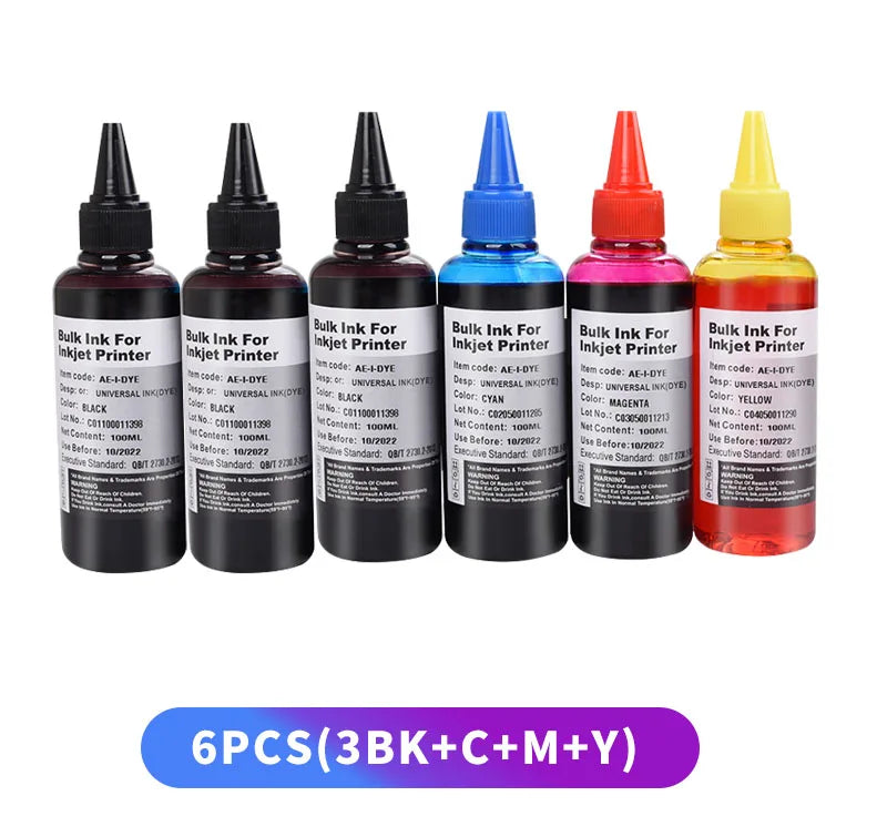 Universal Printer Refill Ink Set - 100ml 4-Color Pack for Canon, HP, Epson & Brother