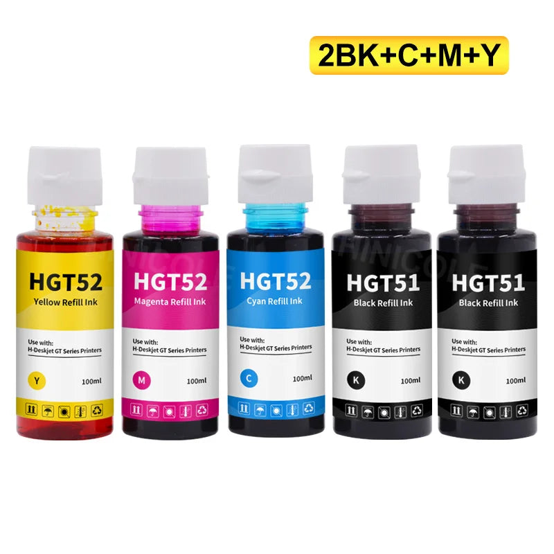 HP DeskJet GT51/GT52 Dye Ink Bottle Set - Compatible with GT 5810/5820 Tank 310/410/318/418 Printers