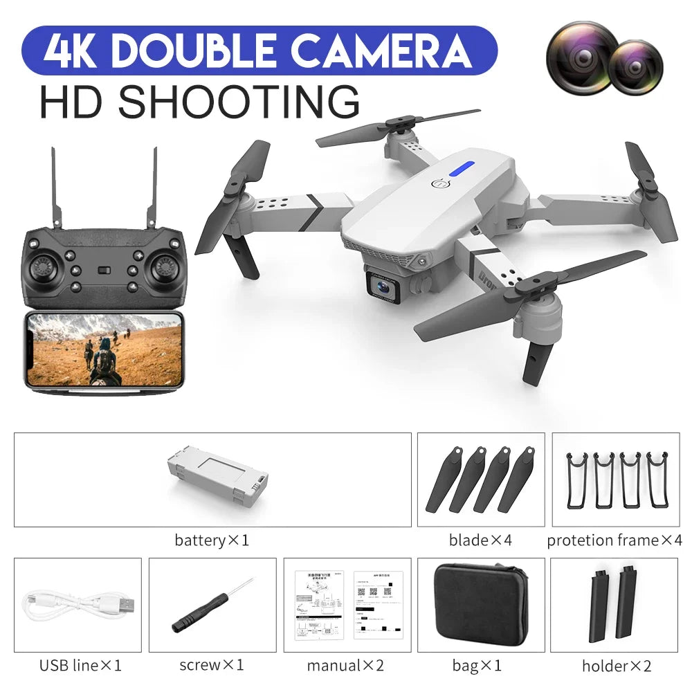 E88 Pro 4K WiFi FPV Drone - Foldable RC Quadcopter with HD Wide-Angle Camera