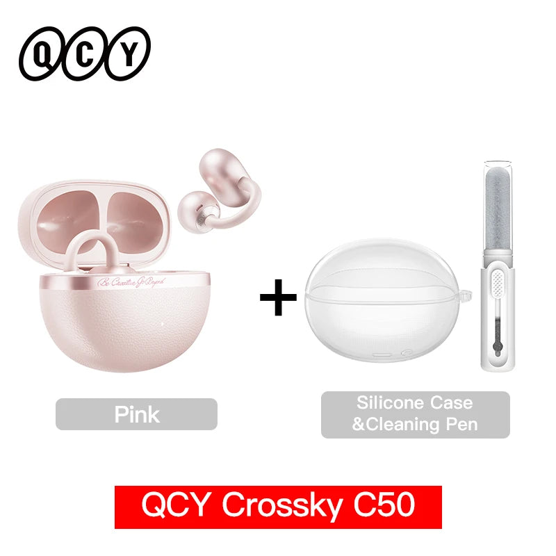 QCY Crossky C50 Open-Ear Bluetooth Earbuds - Wireless Clip-On Sports Headphones with AI Call Technology