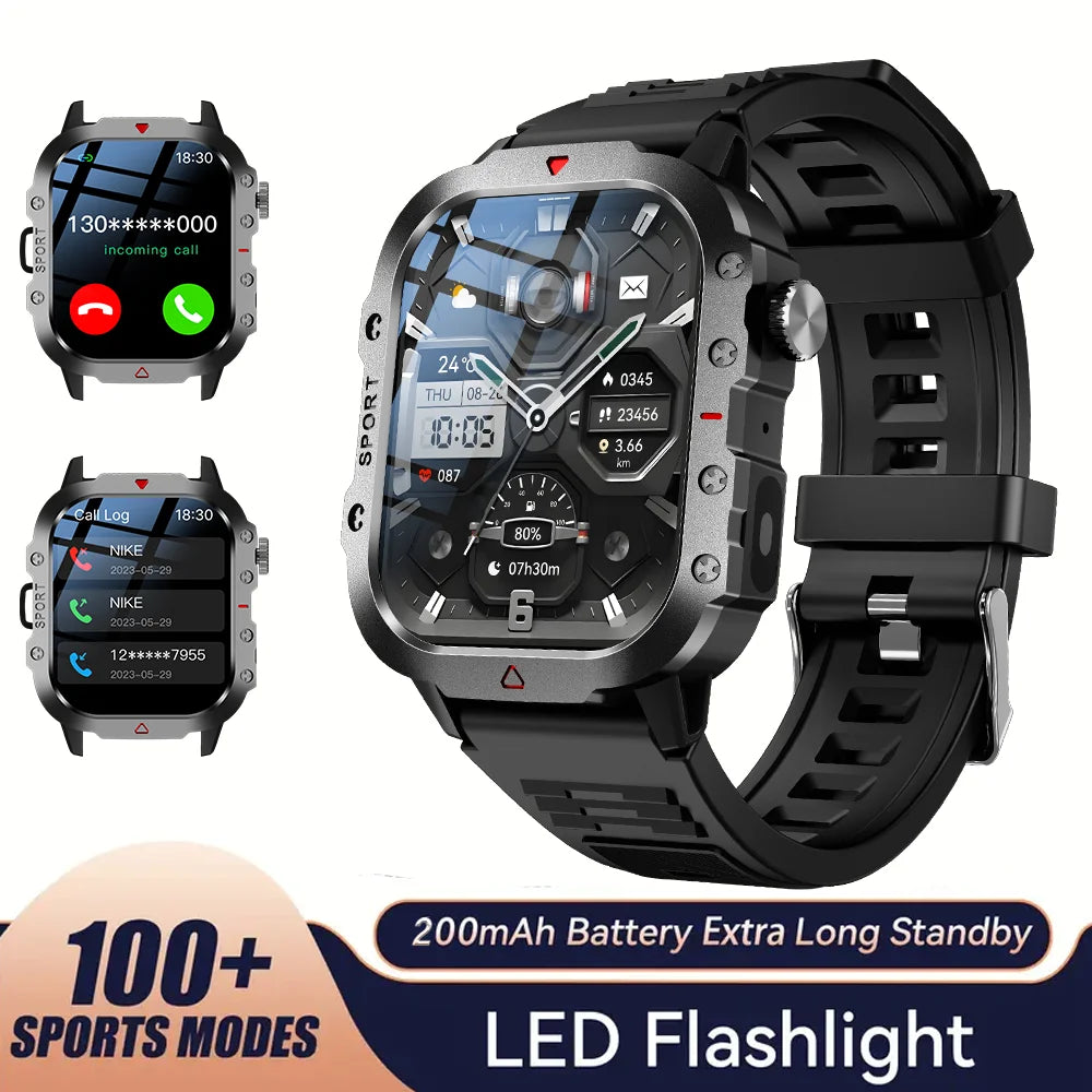 Outdoor Sports Smart Watch - 2.01" HD Display with LED Flashlight & Bluetooth Calling