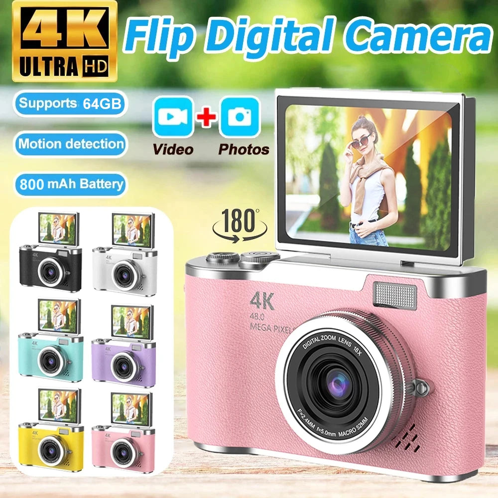 4K Digital Camera for Students - 48MP Compact Camera with 8X Zoom & 180° Flip Screen