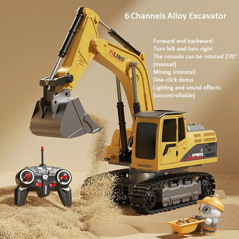 Remote Control Excavator Toy - 9 Channel RC Construction Vehicle with Lights & Sound