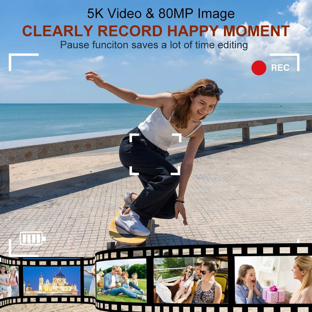 Ourlife 5K Digital Camera - 80MP Dual Screen Vlogging Camera with 18X Zoom