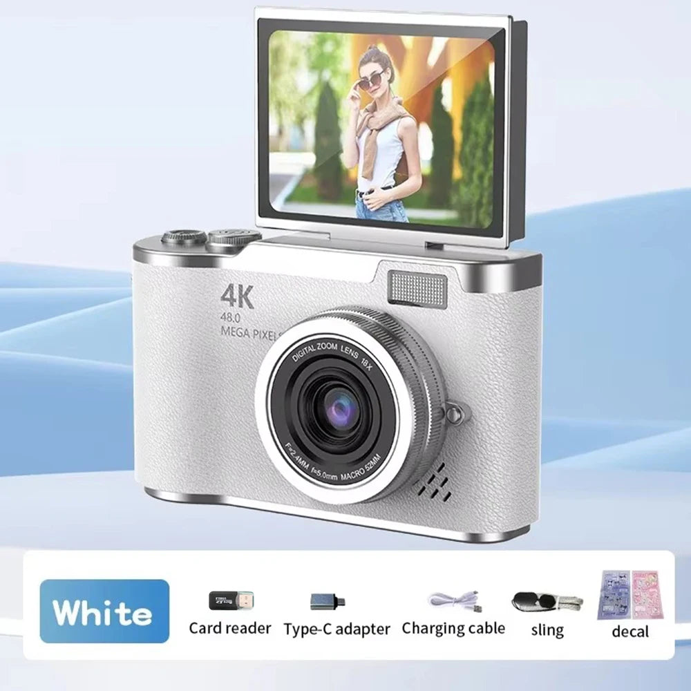 4K Digital Camera for Students - 48MP Compact Camera with 8X Zoom & 180° Flip Screen