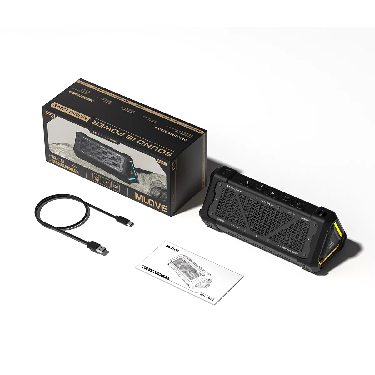 MLOVE P3 Portable Bluetooth Speaker - 40W Stereo Sound, IPX7 Waterproof, RGB Lighting